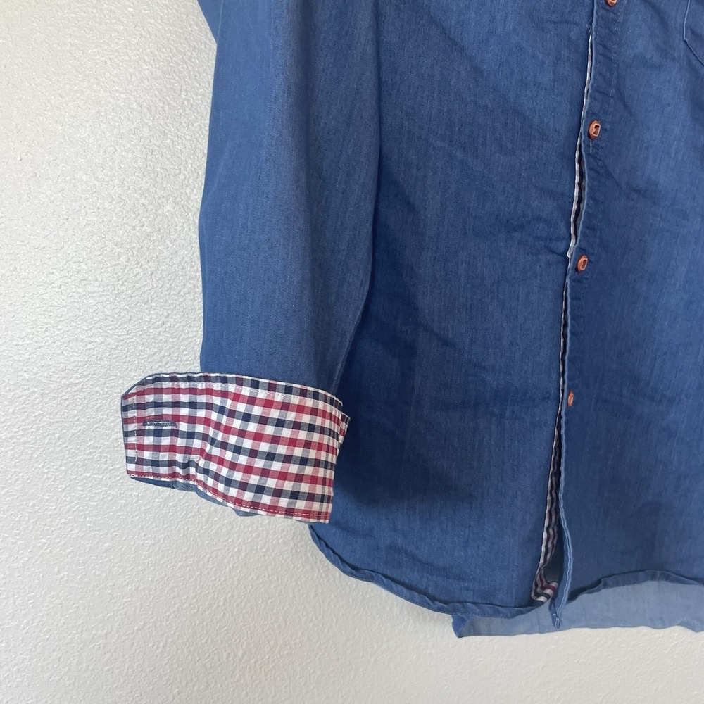 Coofandy Blue Button Up Shirt Red Plaid Accents Mens Size XL Trendy Dress Casual - Picture 8 of 12